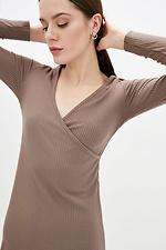 Облегающее трикотажное платье VANDA коричневого цвета с имитацией запаха Garne 3038147 фото №4