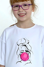 Белая хлопковая футболка на девочку с принтом Garne 7770150 фото №2