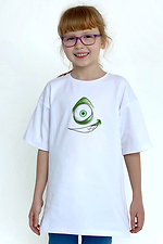 Белая хлопковая футболка на девочку с принтом Garne 7770151 фото №2