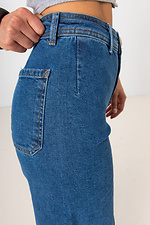 Клешные синие джинсы с высокой талией  4009152 фото №8