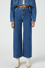 Клешные синие джинсы с высокой талией  4009152 фото №11
