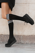 Black knee-high cotton knee-highs with white stripes M-SOCKS 2040154 photo №6