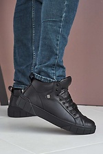 Black leather winter sneakers with laces  8019154 photo №1