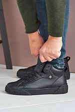 Black leather winter sneakers with laces  8019154 photo №2