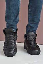 Black leather winter sneakers with laces  8019154 photo №4