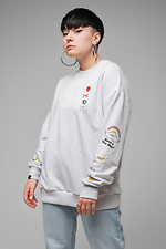 Cotton oversized sweatshirt plain with prints on the sleeves Esthetic 8035154 photo №1