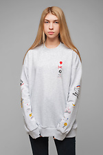 Cotton oversized sweatshirt plain with prints on the sleeves Esthetic 8035154 photo №2