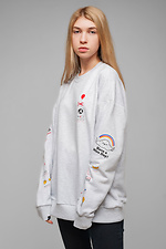 Cotton oversized sweatshirt plain with prints on the sleeves Esthetic 8035154 photo №3