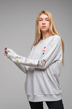 Cotton oversized sweatshirt plain with prints on the sleeves Esthetic 8035154 photo №4