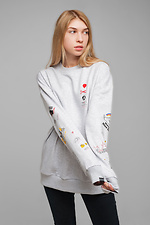 Cotton oversized sweatshirt plain with prints on the sleeves Esthetic 8035154 photo №5