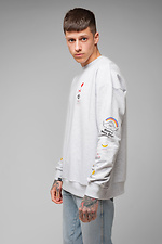 Cotton oversized sweatshirt plain with prints on the sleeves Esthetic 8035154 photo №7