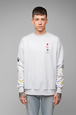 Cotton oversized sweatshirt plain with prints on the sleeves Esthetic 8035154 photo №8