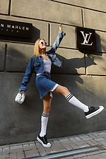 White knee-high cotton knee-highs with black stripes M-SOCKS 2040155 photo №3