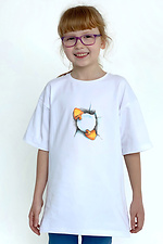 Белая хлопковая футболка на девочку с принтом Garne 7770155 фото №2