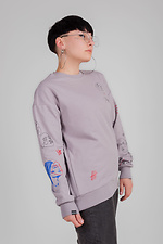 Cotton oversized sweatshirt plain with prints on the sleeves Esthetic 8035155 photo №2