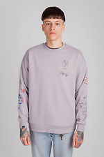 Cotton oversized sweatshirt plain with prints on the sleeves Esthetic 8035155 photo №5