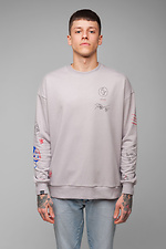 Cotton oversized sweatshirt plain with prints on the sleeves Esthetic 8035155 photo №6