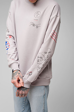 Cotton oversized sweatshirt plain with prints on the sleeves Esthetic 8035155 photo №7