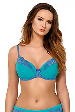 Blue bra with foam cups and lace trim for large breasts Kinga 4024156 photo №1