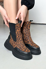 Women's Leather Leopard Print Tall Chelsea Boots  4206156 photo №3