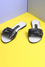 Black leather slippers with large buckle  4205158 photo №3