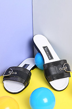 Black leather slippers with large buckle  4205158 photo №4