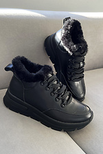 Women's winter sneakers made of genuine leather in black  4206158 photo №4