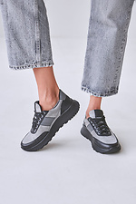 Women's gray leather sneakers with black inserts  4206159 photo №2