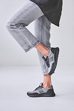 Women's gray leather sneakers with black inserts  4206159 photo №4