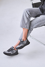 Women's gray leather sneakers with black inserts  4206159 photo №5