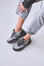 Women's gray leather sneakers with black inserts  4206159 photo №6