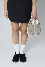 Women's beige closed sandals with a wide toe made of genuine suede  4206161 photo №6