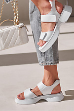 Women's white leather sandals with Velcro  4206165 photo №1