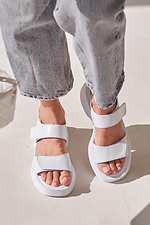 Women's white leather sandals with Velcro  4206165 photo №3