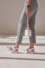 Women's white leather sandals with Velcro  4206165 photo №4