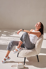 Women's white leather sandals with Velcro  4206165 photo №5