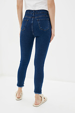 Blue high waist stretch jeans with asymmetry and fringes  4009166 photo №3