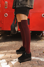 Solid burgundy cotton high stockings M-SOCKS 2040170 photo №1
