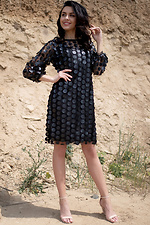Чёрное платье Azera из прозрачной сетки с кожаными нашивками и широкими рукавами Garne 3032171 фото №5