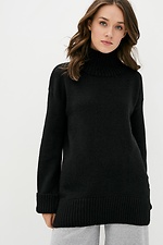 Чорний вовняний светр оверсайз із високим горлом  4038172 фото №1