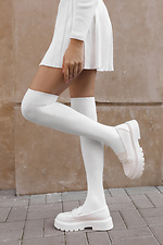 Białe bawełniane wysokie pończochy gładkie M-SOCKS 2040173 zdjęcie №4