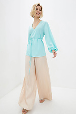 Мятная блуза 1002 на запАх под пояс с длинными рукавами-фонариками Garne 3038175 фото №2