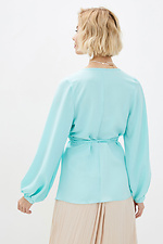 Мятная блуза 1002 на запАх под пояс с длинными рукавами-фонариками Garne 3038175 фото №3