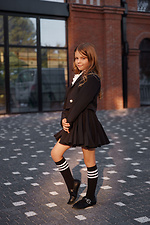 Children's black high knee socks with white stripes M-SOCKS 2040176 photo №3