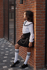 Weiße hohe Kniestrümpfe für Kinder mit schwarzen Streifen M-SOCKS 2040177 Foto №3