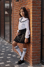 Weiße hohe Kniestrümpfe für Kinder mit schwarzen Streifen M-SOCKS 2040177 Foto №5