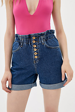 Blaue Denim-Shorts mit hoher Taille und Rüschen  4009177 Foto №1
