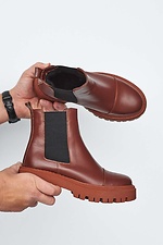 Зимові шкіряні черевики челсі коричневого кольору  8019177 фото №10