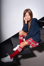 Children's red knee high socks with white stripes M-SOCKS 2040178 photo №1