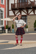 Children's red knee high socks with white stripes M-SOCKS 2040178 photo №3
